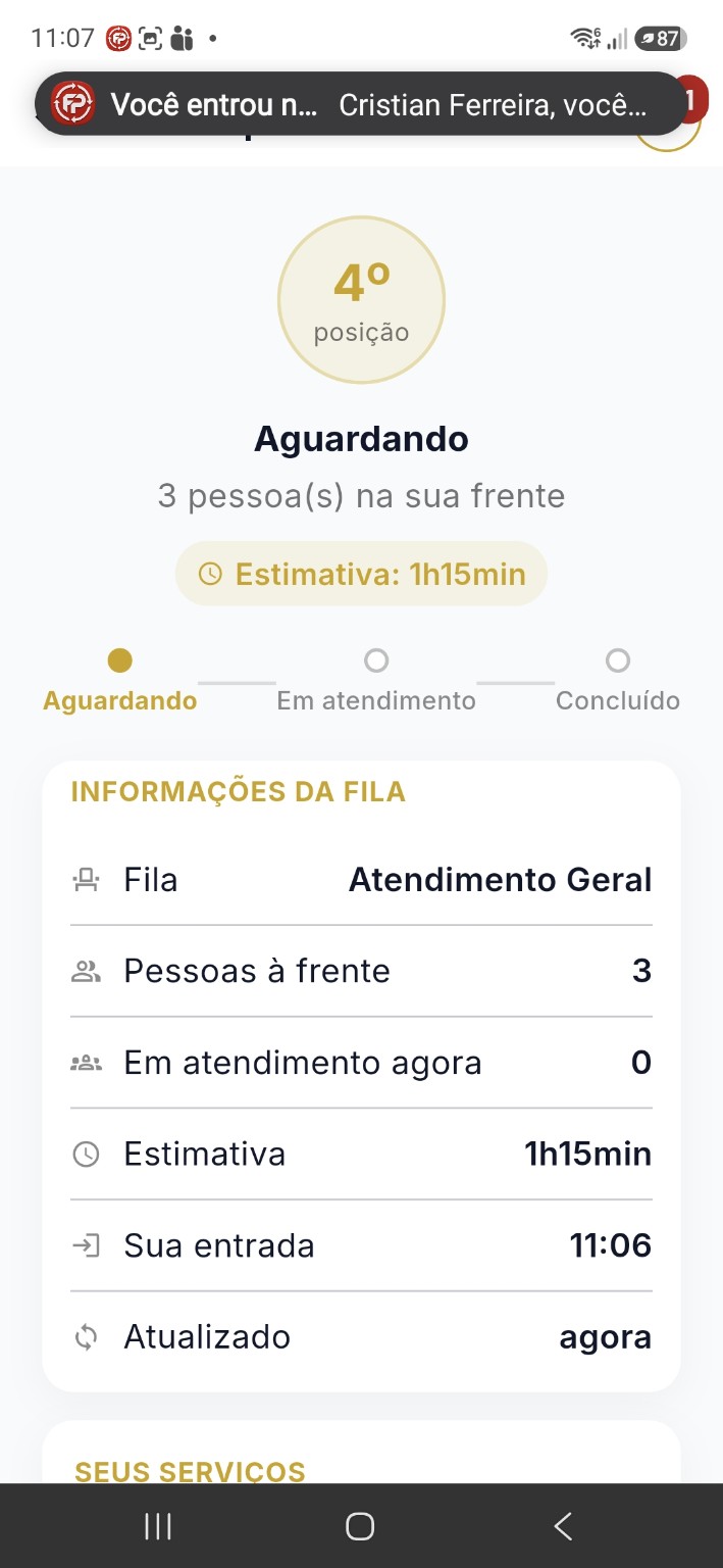 Acompanhamento da fila no aplicativo FilaPro