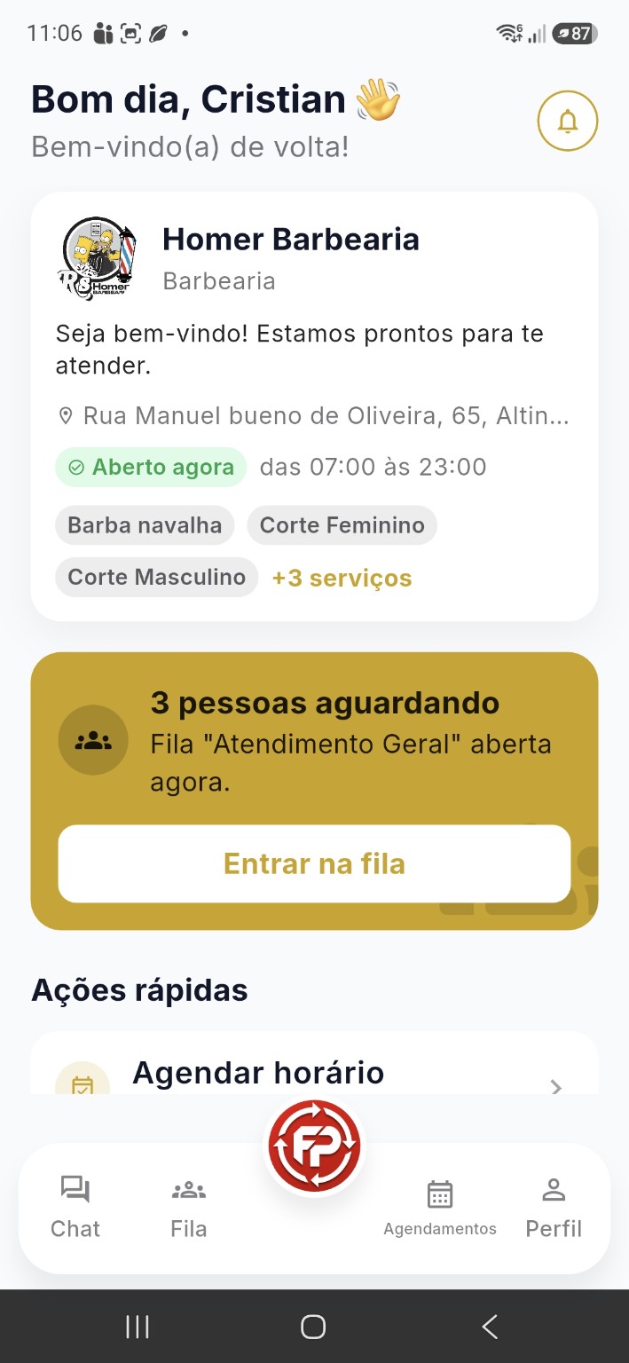 Tela inicial do aplicativo FilaPro